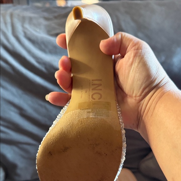 INC International Concepts Gold and Cream Embellished Heels - Picture 16 of 16